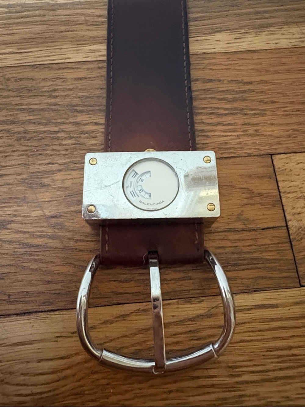 Nicholas Ghesquiere era Balenciaga Silver Rectangular Watch with Leather Strap